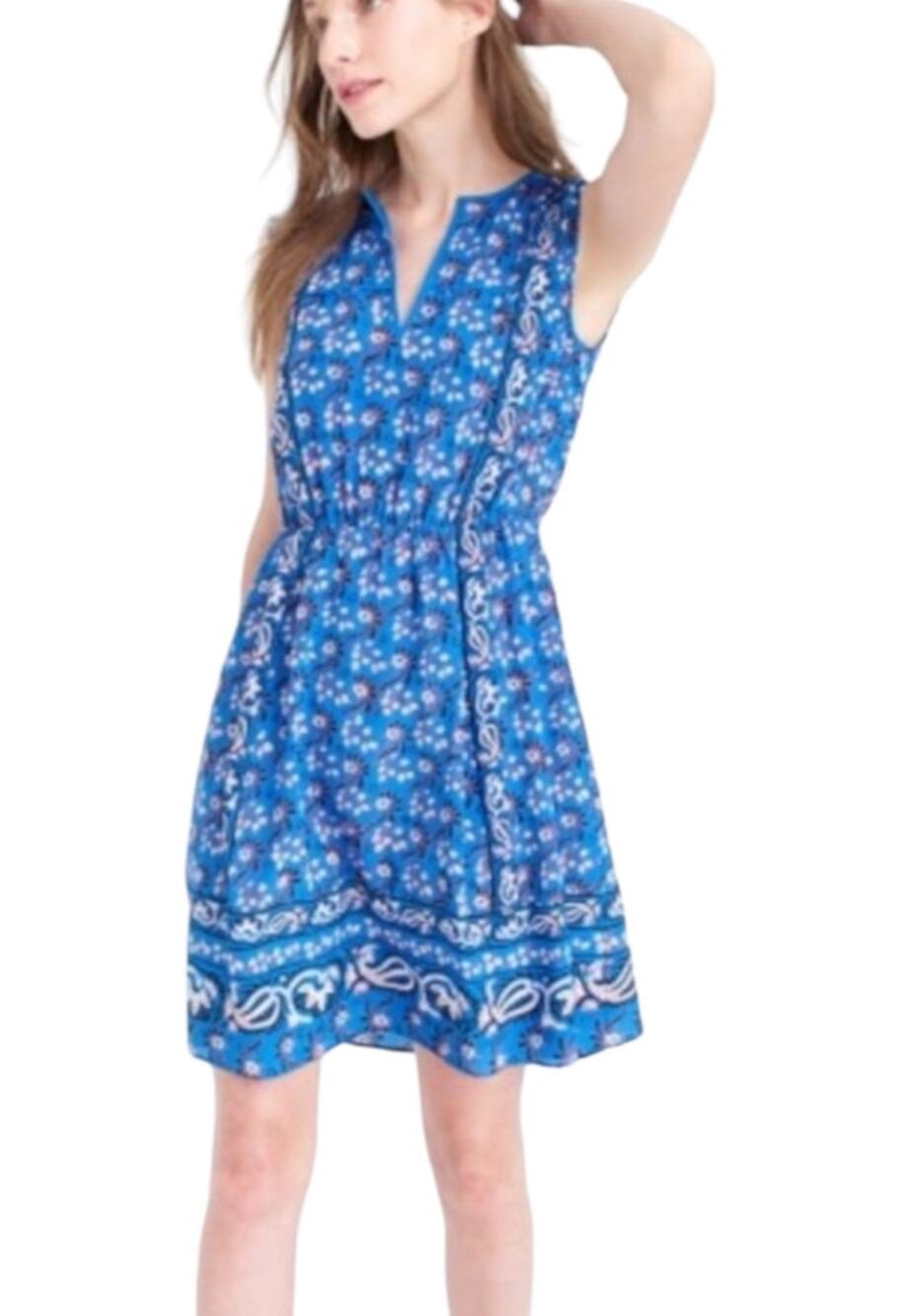 J Crew 100% Silk Vintage Scarf Dress Size 0 Blue Floral Sleeveless Lined Mini
